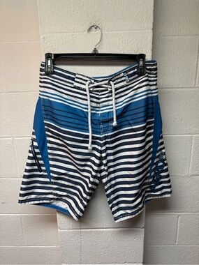 Aeropostale Blue & White Striped Board Shorts